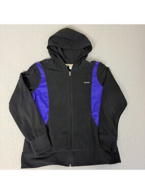 Reebok Full Zip Fleece Hoodie Jacket Black Purple Colorblock Women’s XL